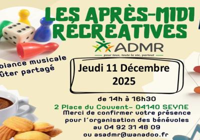 Les après-midi récréatives de l'ADMR_Seyne - affiche