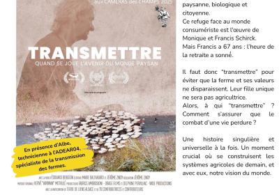 Projection du film "Transmettre" à l'Alternateur_Seyne - Affiche