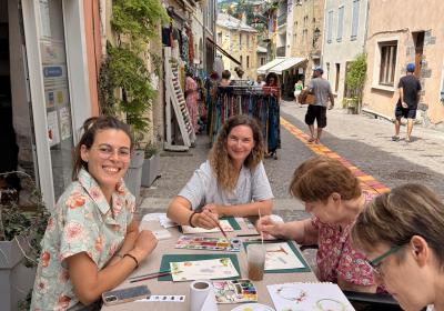 atelier aquarelle devant la boutique