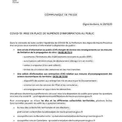 Covid-19: mise en place de numéros d'information au public
