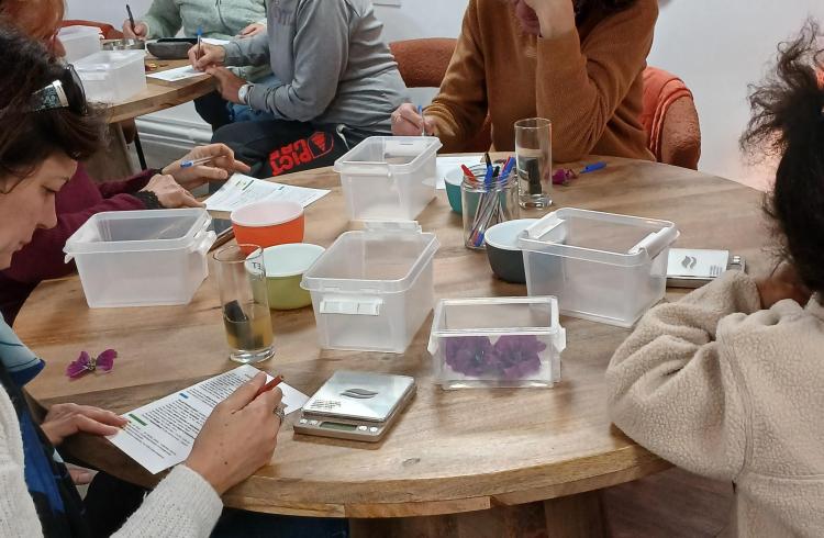 Christine Bonnat, cueilleuse-herboriste - préparation d'une tisane hivernale en atelier