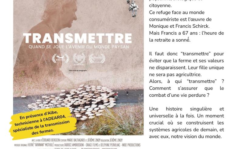Projection du film "Transmettre" à l'Alternateur_Seyne - Affiche