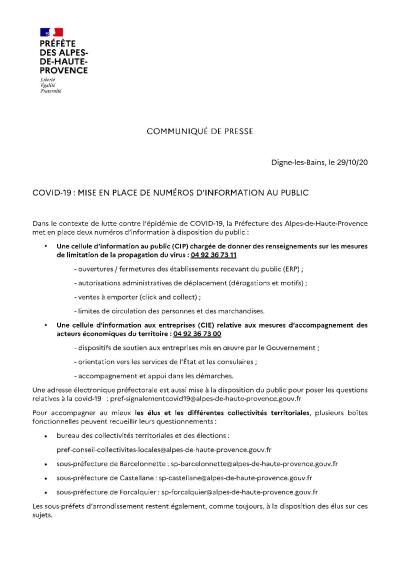 Covid-19: mise en place de numéros d'information au public